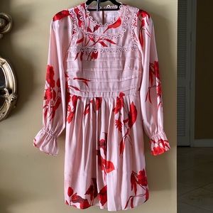 Ted Baker Pink Floral Long Sleeve Mini Dress